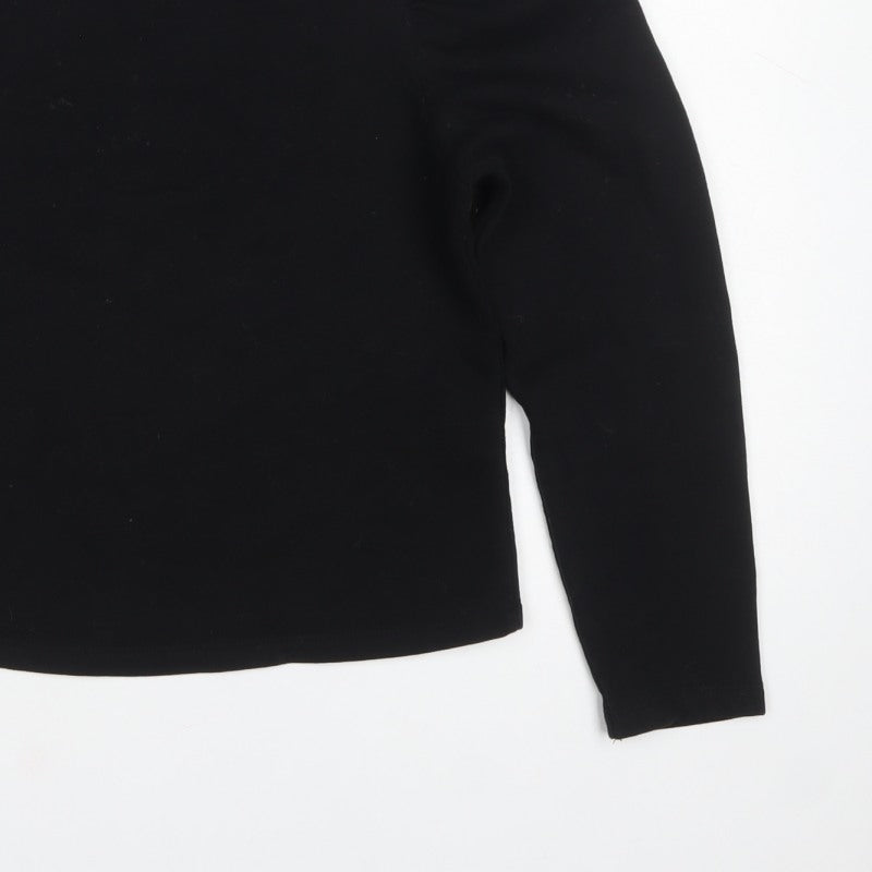 Zara Women Black M Ruffle Shoulder Crew Neck Pullover Sweatshirt
