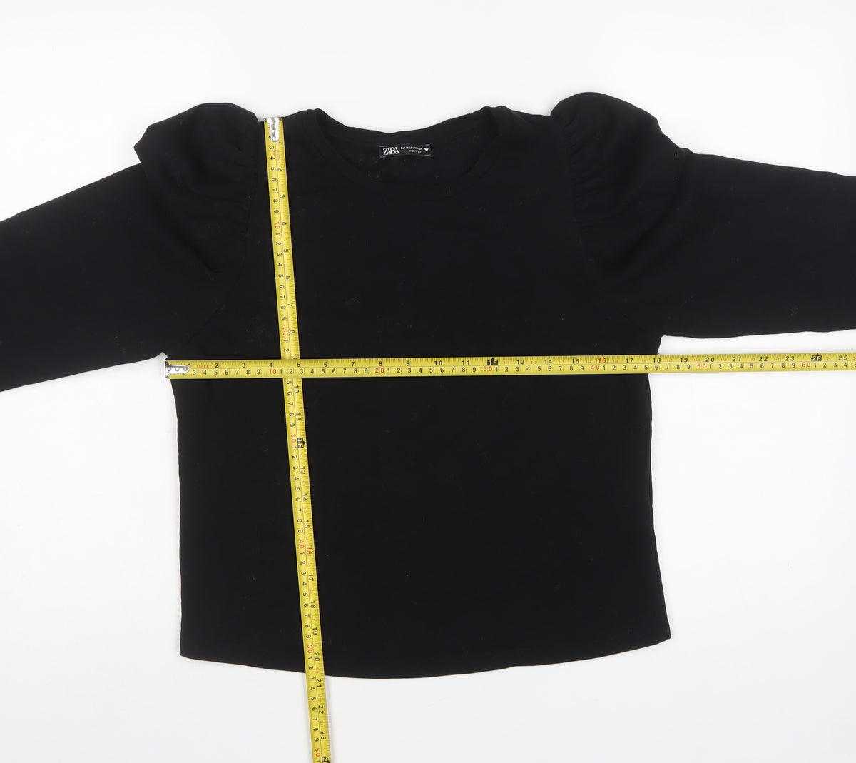 Zara Women Black M Ruffle Shoulder Crew Neck Pullover Sweatshirt