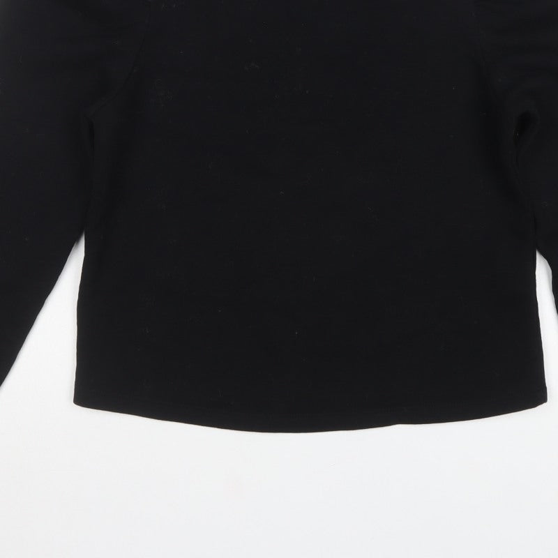 Zara Women Black M Ruffle Shoulder Crew Neck Pullover Sweatshirt