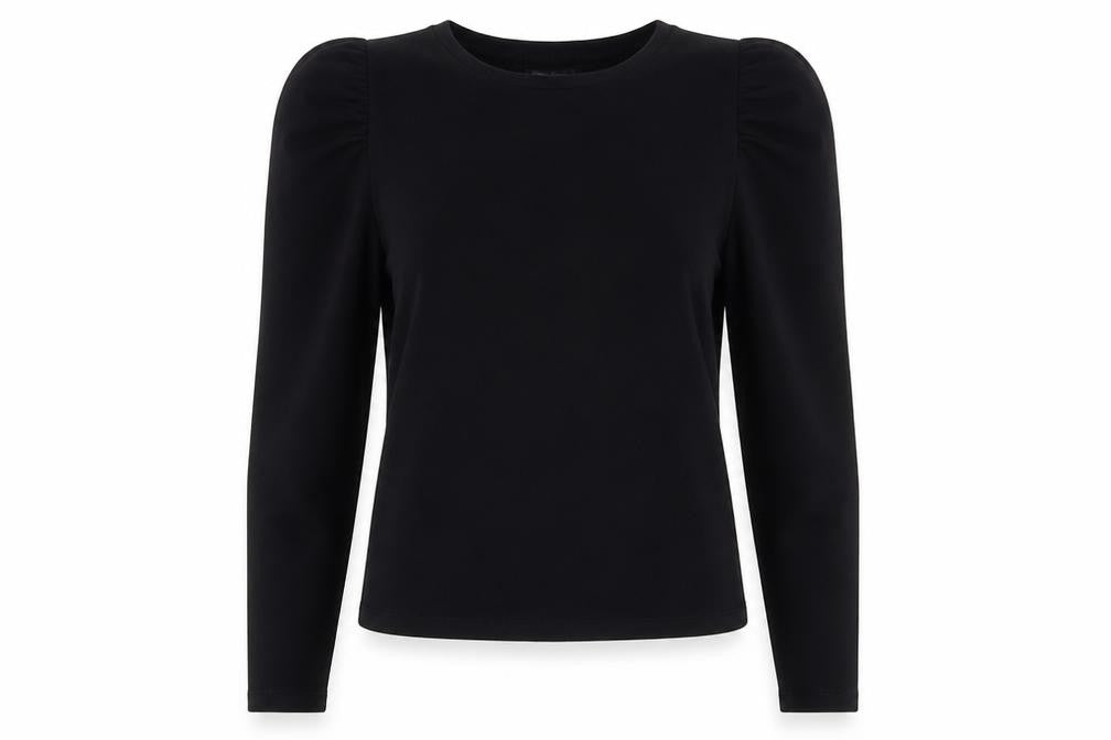 Zara Women Black M Ruffle Shoulder Crew Neck Pullover Sweatshirt