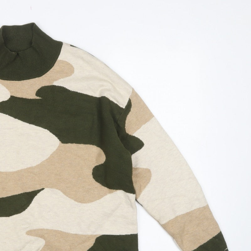 M&S Women’s Multicoloured Camo Roll Neck Knit Jumper Size M