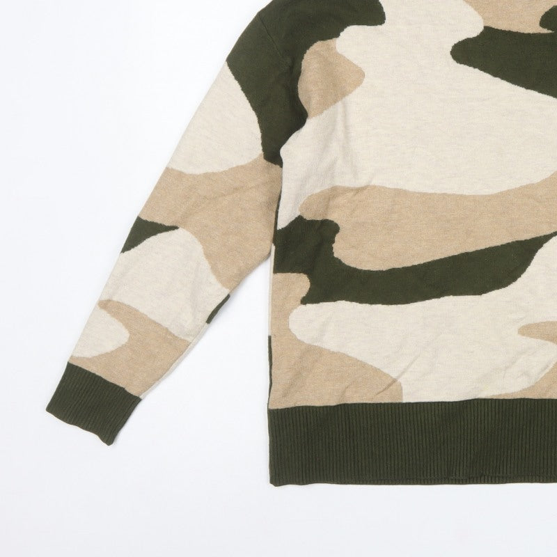M&S Women’s Multicoloured Camo Roll Neck Knit Jumper Size M