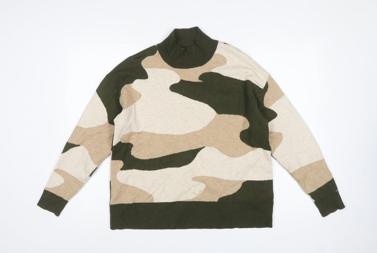 M&S Women’s Multicoloured Camo Roll Neck Knit Jumper Size M