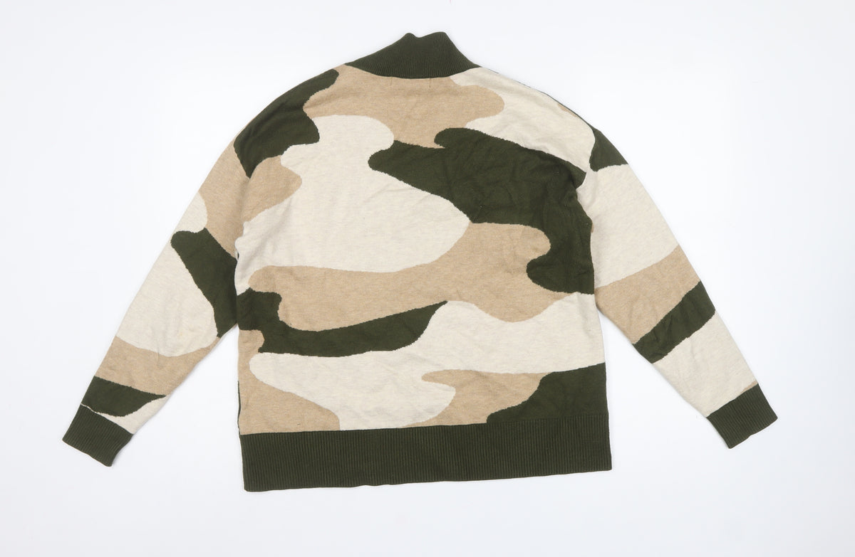 M&S Women’s Multicoloured Camo Roll Neck Knit Jumper Size M