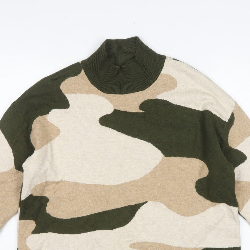 M&S Women’s Multicoloured Camo Roll Neck Knit Jumper Size M