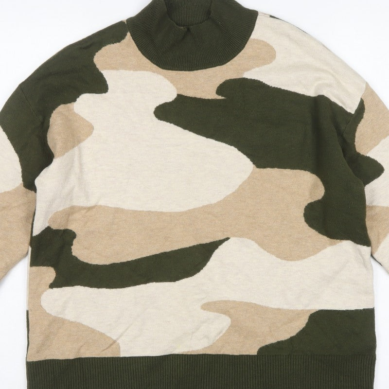 M&S Women’s Multicoloured Camo Roll Neck Knit Jumper Size M