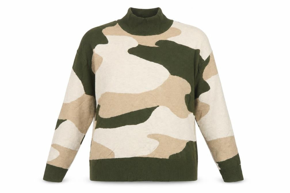 M&S Women’s Multicoloured Camo Roll Neck Knit Jumper Size M