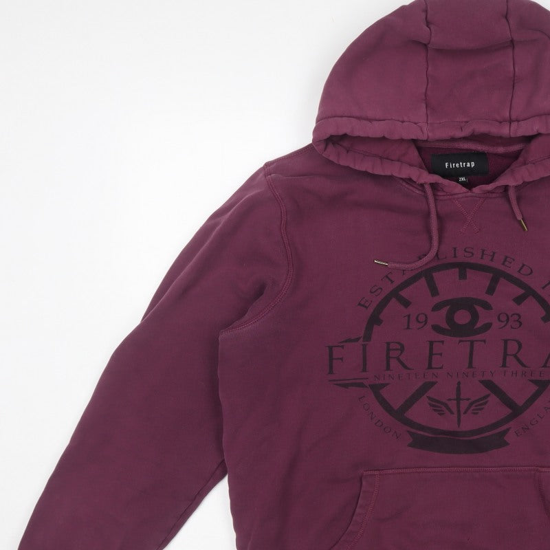 Firetrap Men's Purple 2XL Pullover Hoodie Graphic Logo Fleece