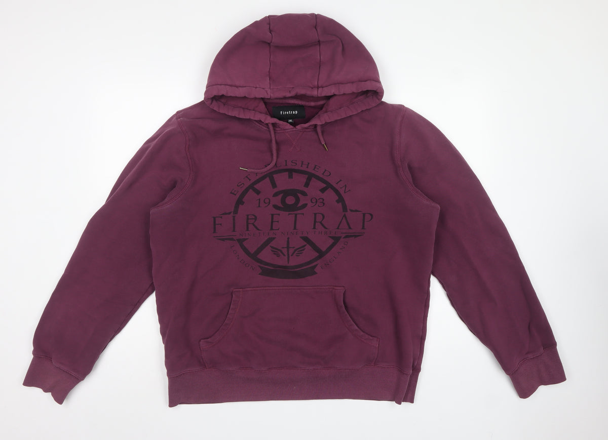 Firetrap Men's Purple 2XL Pullover Hoodie Graphic Logo Fleece