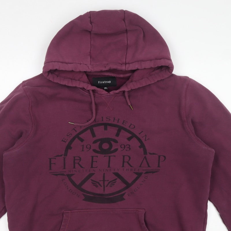 Firetrap Men's Purple 2XL Pullover Hoodie Graphic Logo Fleece