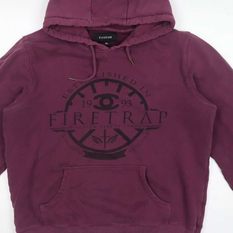 Firetrap Men's Purple 2XL Pullover Hoodie Graphic Logo Fleece
