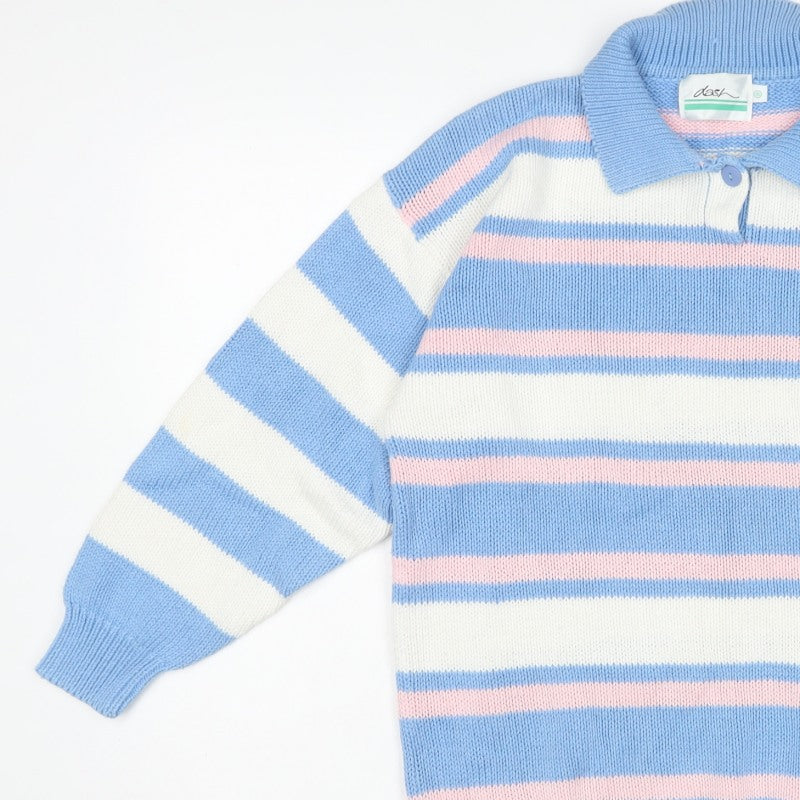 Dash Women’s Blue Pink Stripe Nautical Collared Henley Jumper S