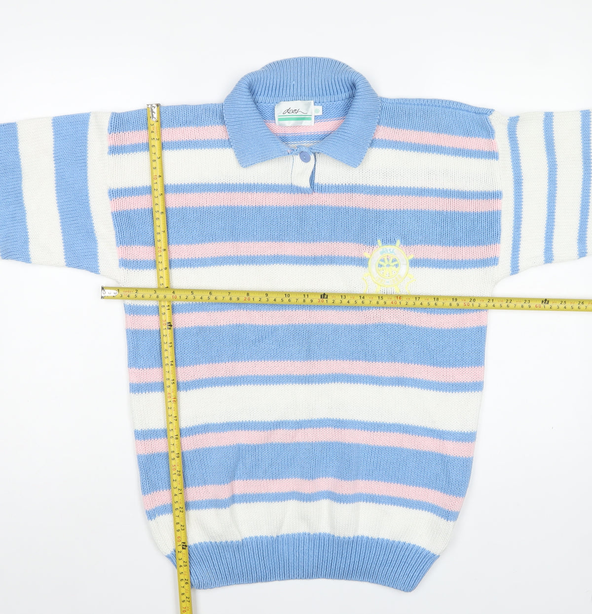 Dash Women’s Blue Pink Stripe Nautical Collared Henley Jumper S