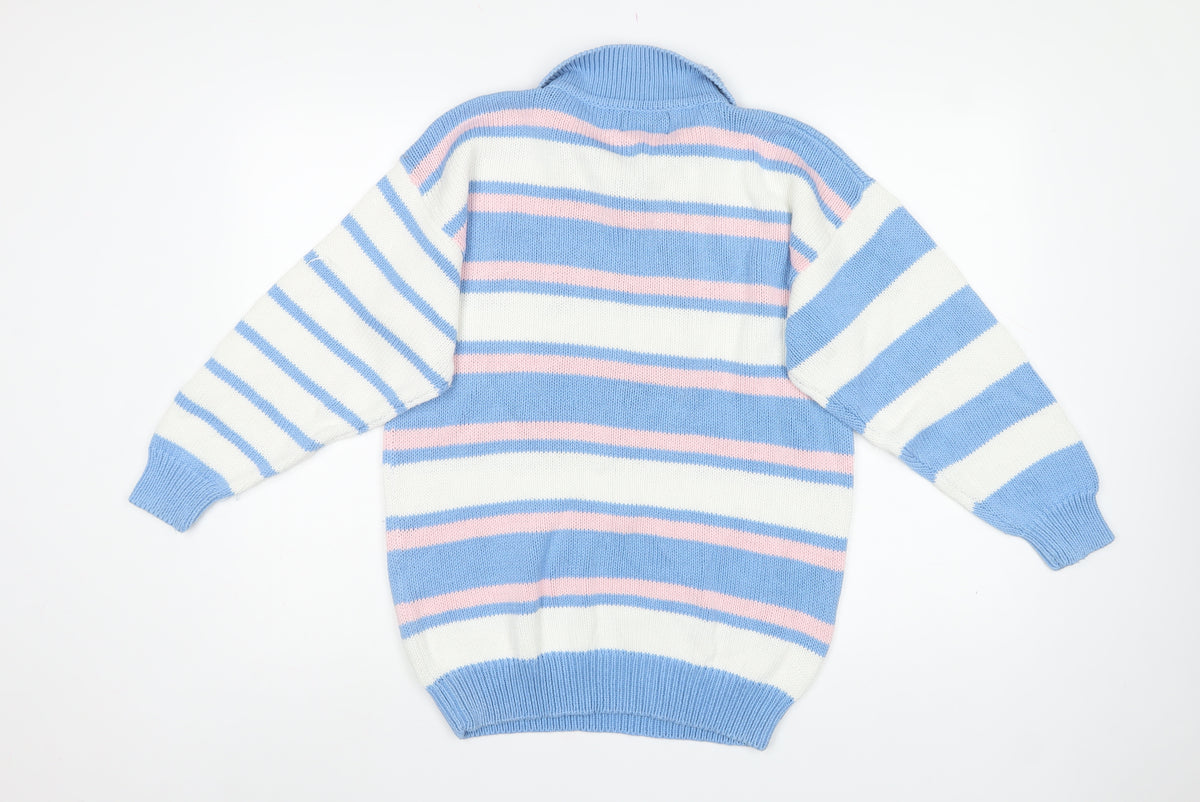 Dash Women’s Blue Pink Stripe Nautical Collared Henley Jumper S