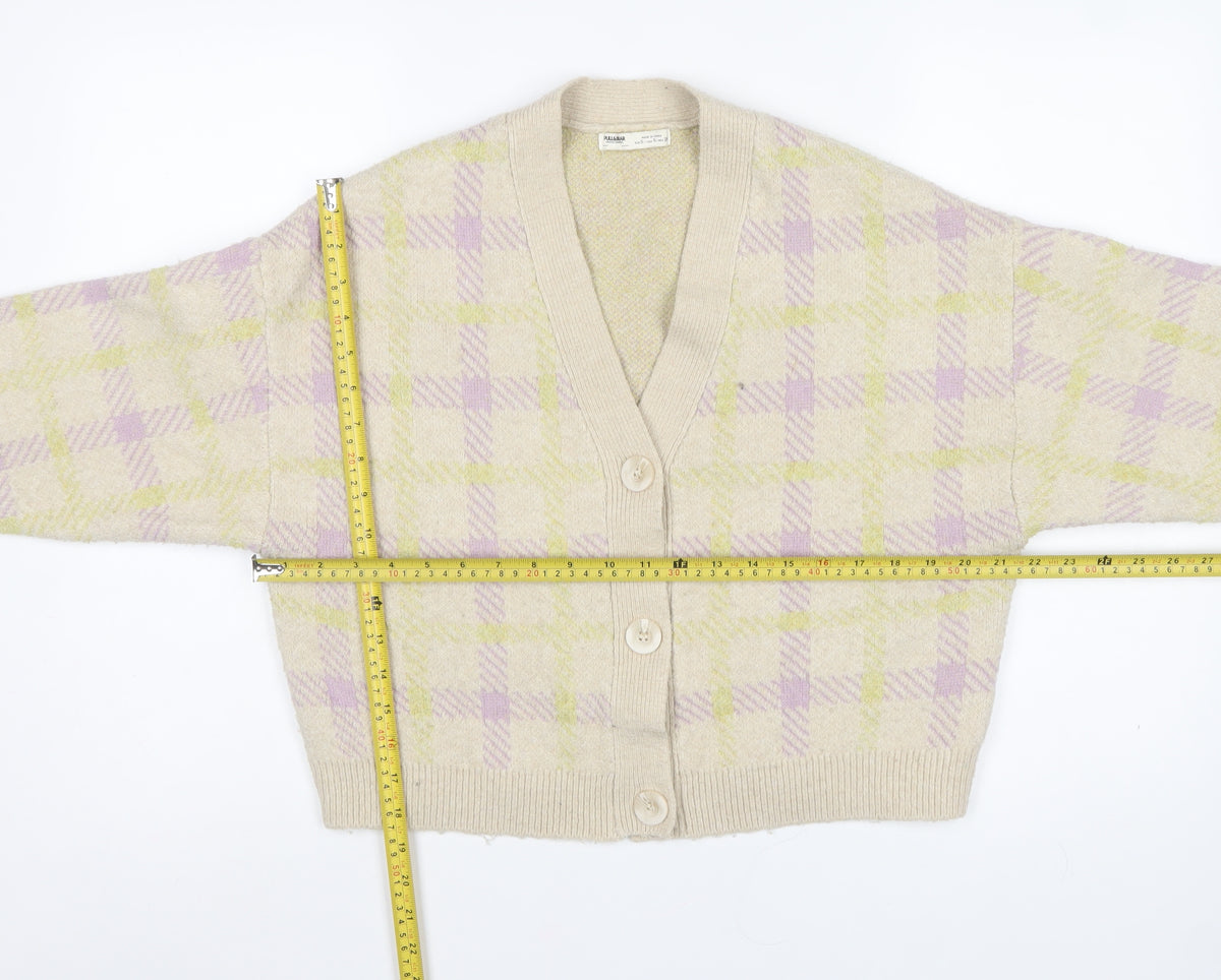 Pull&Bear Women’s Multicoloured Check V-Neck Button Cardigan Size S