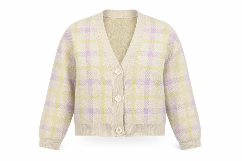 Pull&Bear Women’s Multicoloured Check V-Neck Button Cardigan Size S