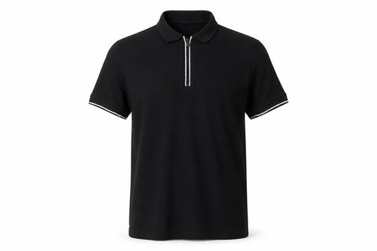 Zara Men’s Black M Zip Polo Shirt Contrast Trim Short Sleeve