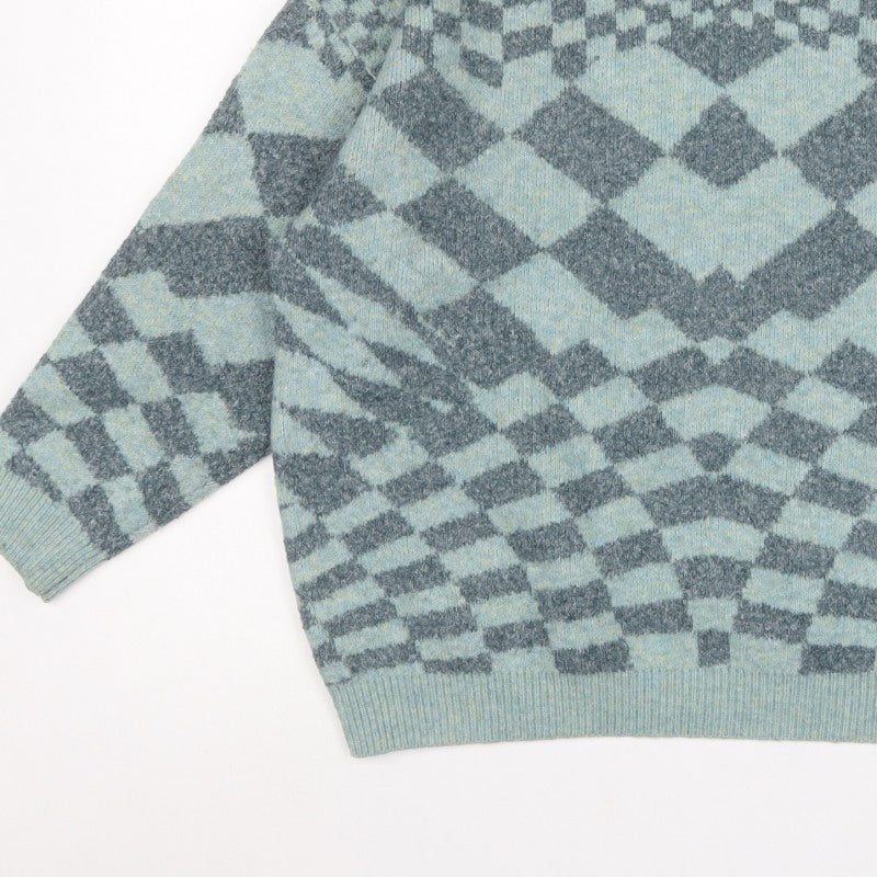 Pull&Bear Women’s Blue Grey Argyle Knit Pullover Jumper XS