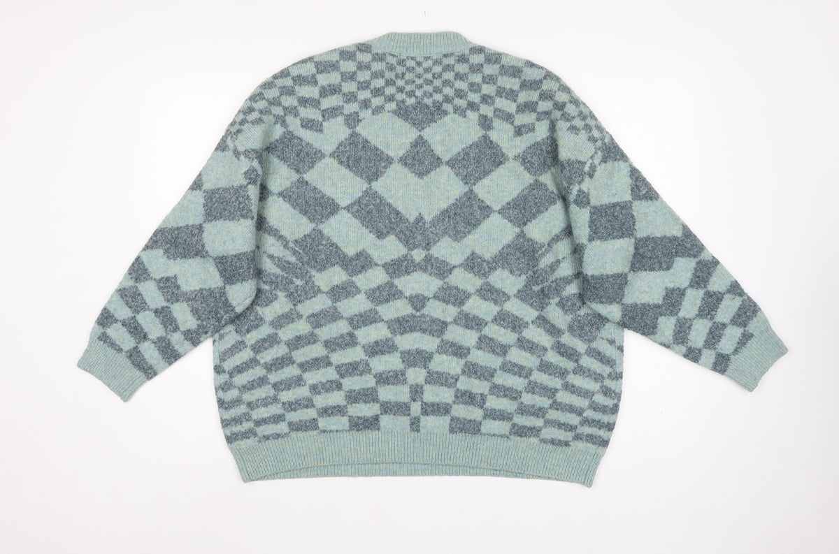 Pull&Bear Women’s Blue Grey Argyle Knit Pullover Jumper XS