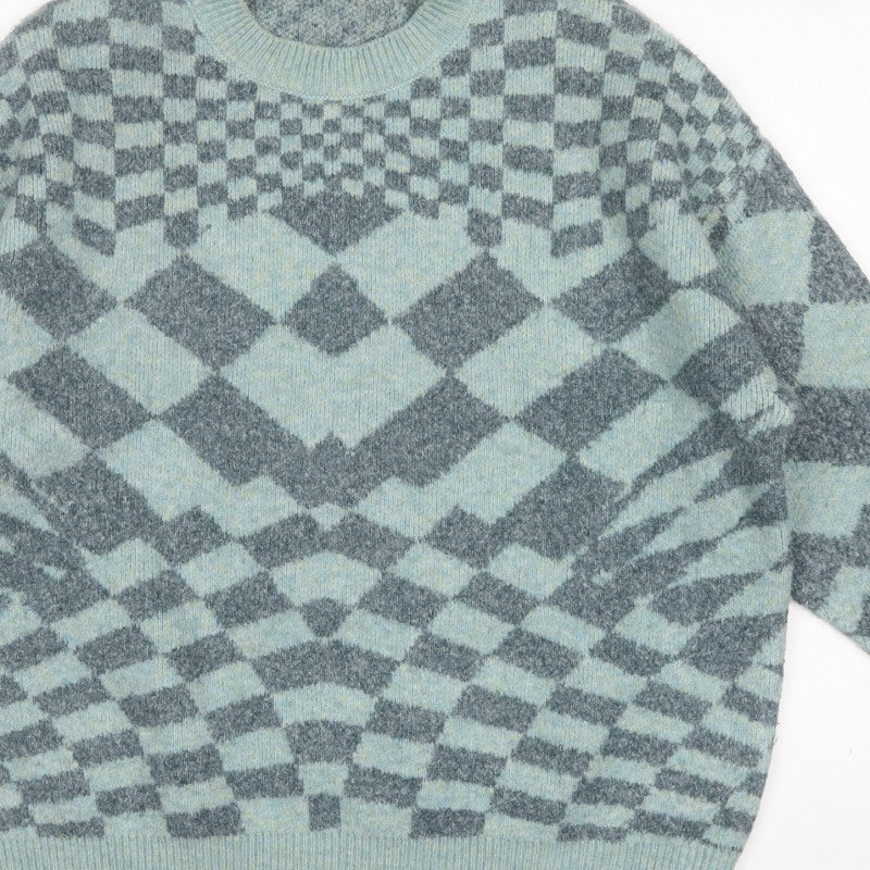 Pull&Bear Women’s Blue Grey Argyle Knit Pullover Jumper XS