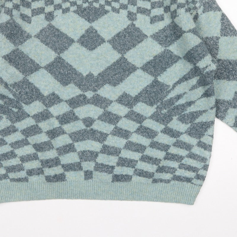 Pull&Bear Women’s Blue Grey Argyle Knit Pullover Jumper XS