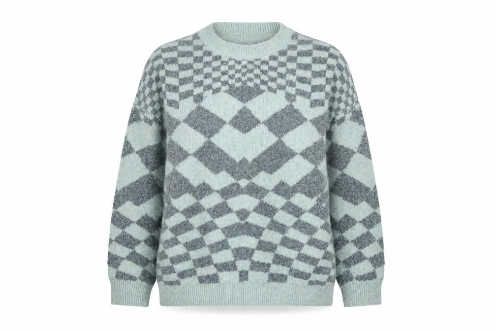Pull&Bear Women’s Blue Grey Argyle Knit Pullover Jumper XS