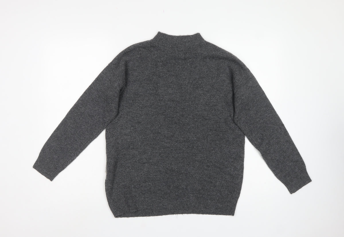 M&S Womens Grey Small Sequin Star High Neck Knit Jumper