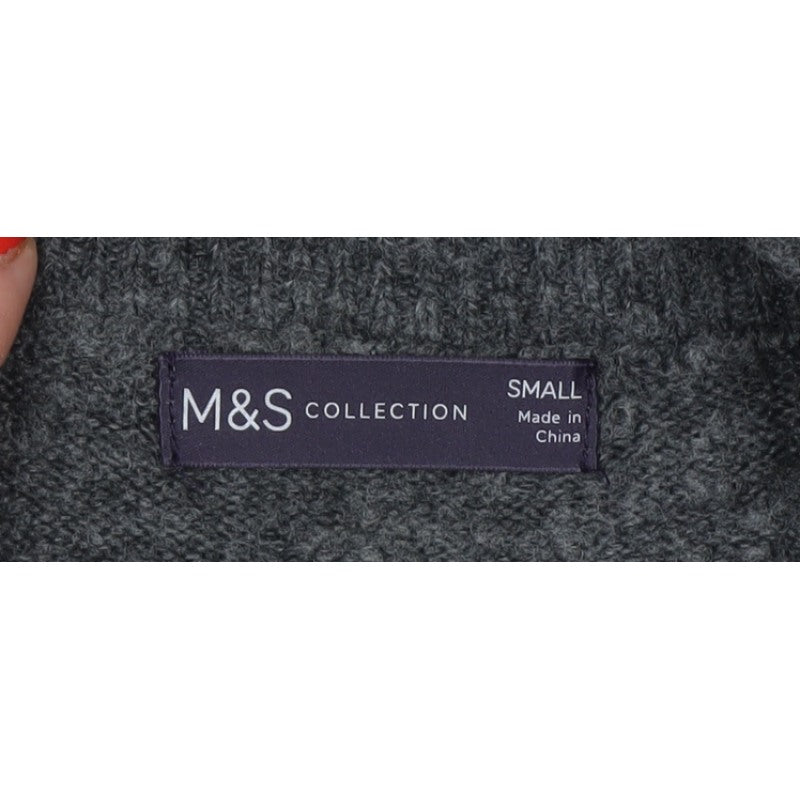 M&S Womens Grey Small Sequin Star High Neck Knit Jumper