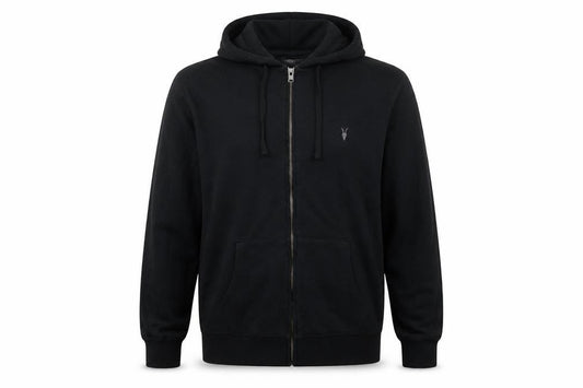 AllSaints Men's Black M Slim Fit Organic Cotton Full Zip Hoodie
