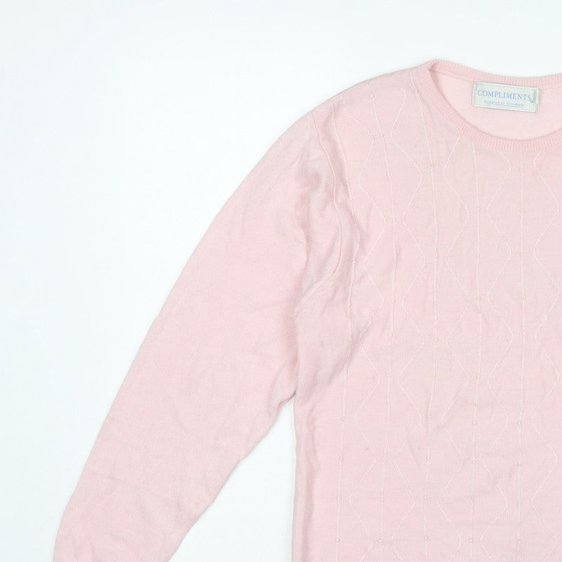 Compliments Women’s Pink S/M Beaded Knit Round Neck Pullover Jumper