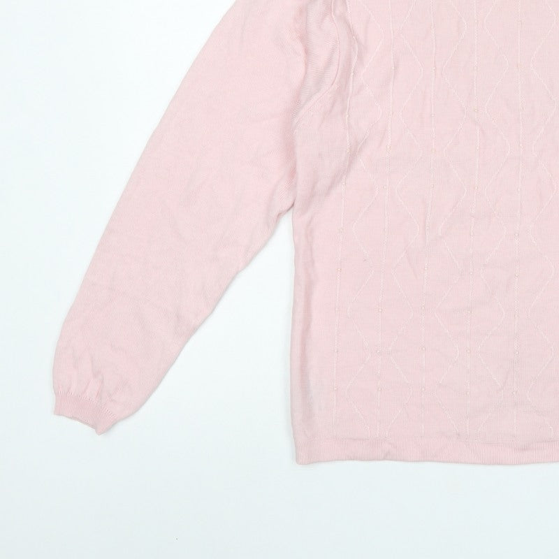 Compliments Women’s Pink S/M Beaded Knit Round Neck Pullover Jumper