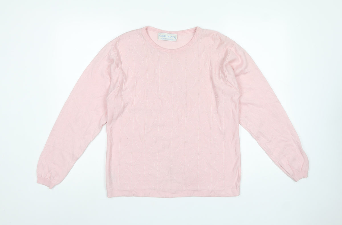 Compliments Women’s Pink S/M Beaded Knit Round Neck Pullover Jumper