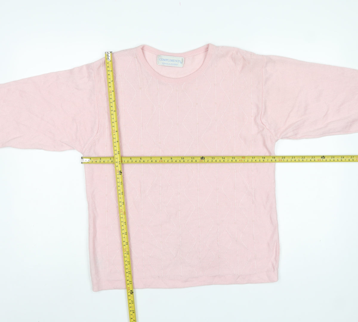 Compliments Women’s Pink S/M Beaded Knit Round Neck Pullover Jumper