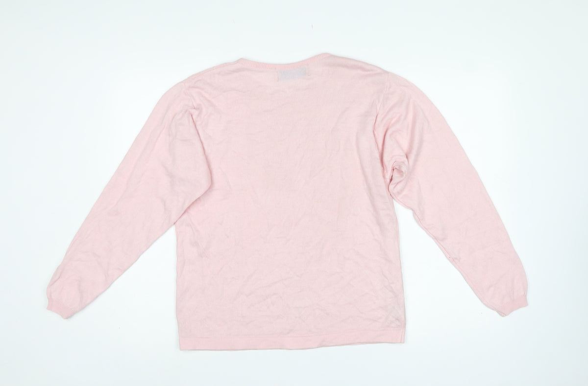 Compliments Women’s Pink S/M Beaded Knit Round Neck Pullover Jumper