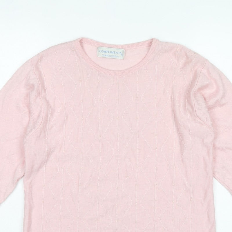 Compliments Women’s Pink S/M Beaded Knit Round Neck Pullover Jumper