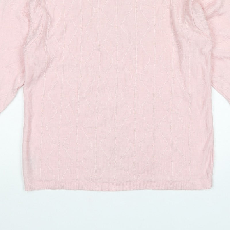 Compliments Women’s Pink S/M Beaded Knit Round Neck Pullover Jumper