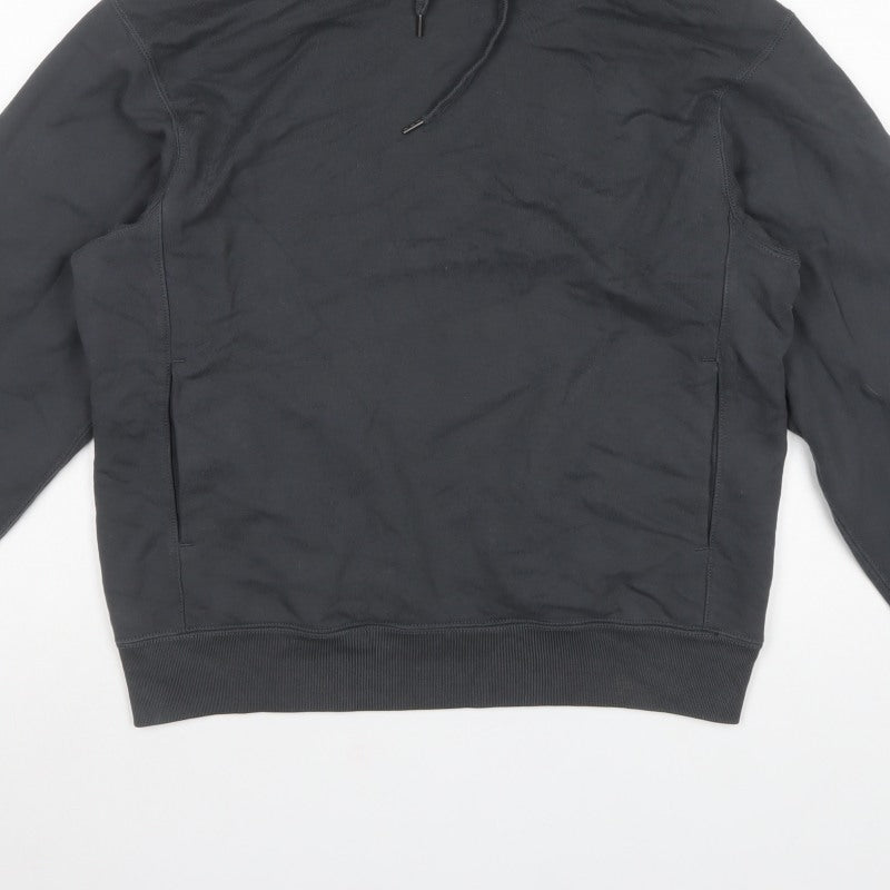 UNIQLO Women Black S Pullover Hoodie Drawstring Cotton Pockets