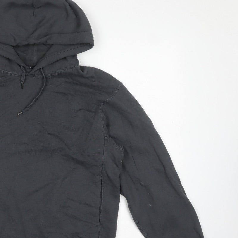 UNIQLO Women Black S Pullover Hoodie Drawstring Cotton Pockets