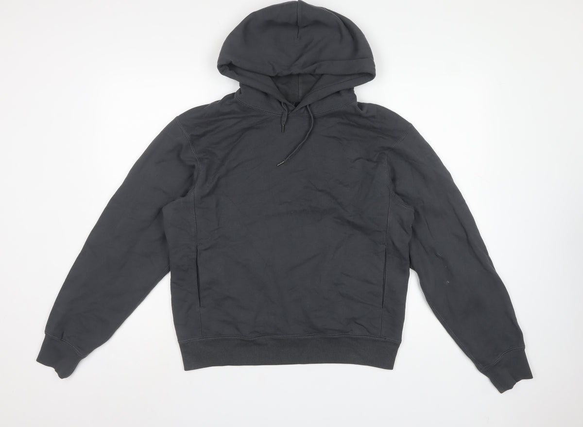 UNIQLO Women Black S Pullover Hoodie Drawstring Cotton Pockets