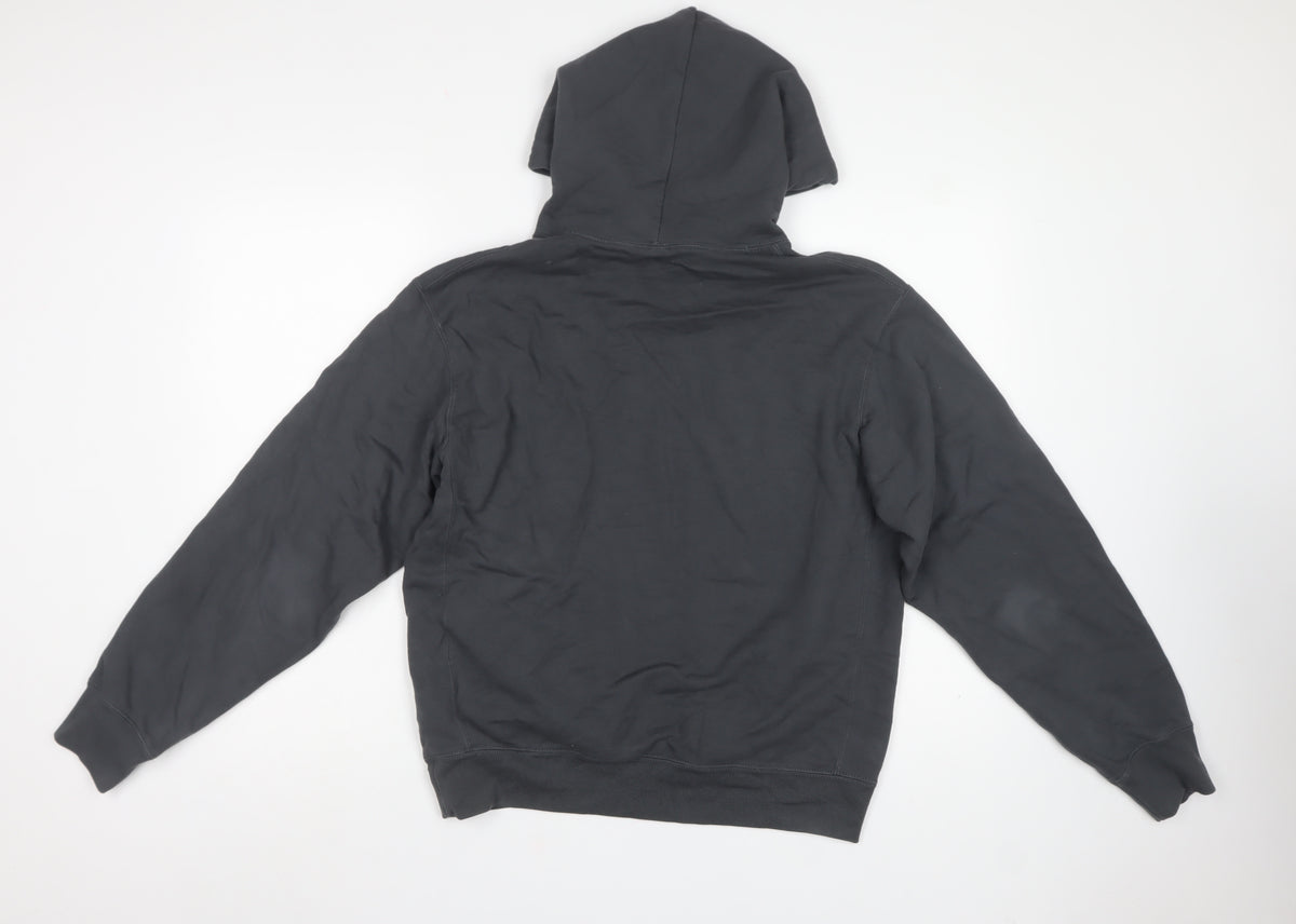 UNIQLO Women Black S Pullover Hoodie Drawstring Cotton Pockets
