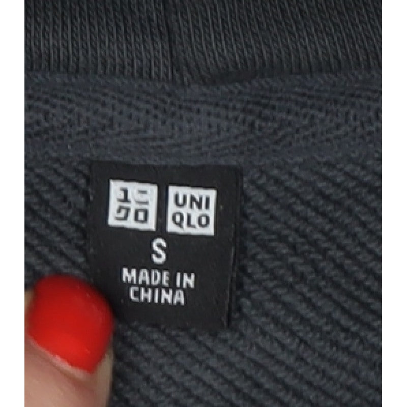 UNIQLO Women Black S Pullover Hoodie Drawstring Cotton Pockets