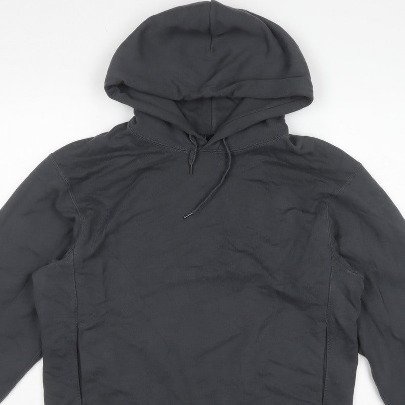 UNIQLO Women Black S Pullover Hoodie Drawstring Cotton Pockets