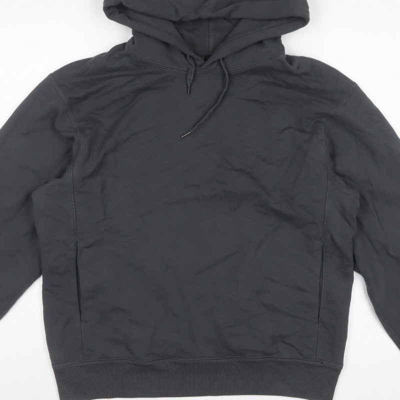 UNIQLO Women Black S Pullover Hoodie Drawstring Cotton Pockets