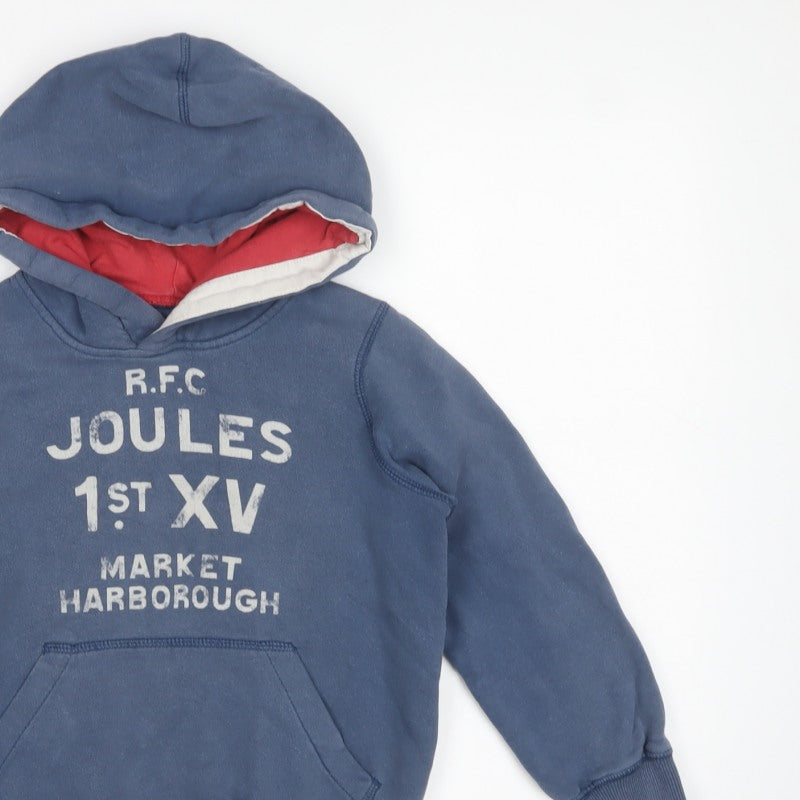 Joules Boys Blue 8 Years Pullover Rugby Hoodie Logo Pocket