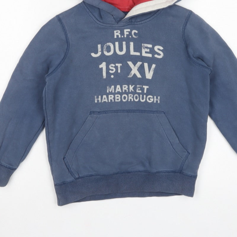 Joules Boys Blue 8 Years Pullover Rugby Hoodie Logo Pocket