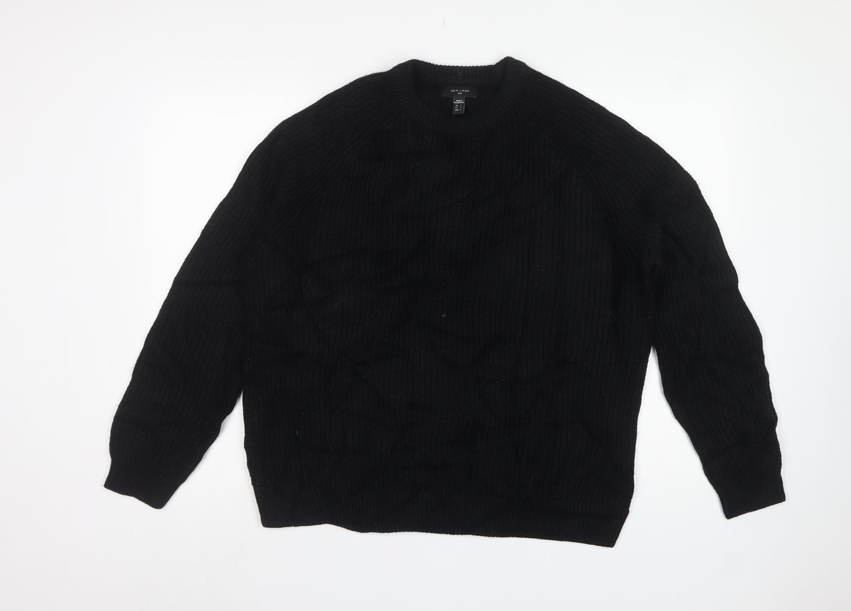 New Look Men Black L Chunky Knit Crew Neck Pullover Jumper