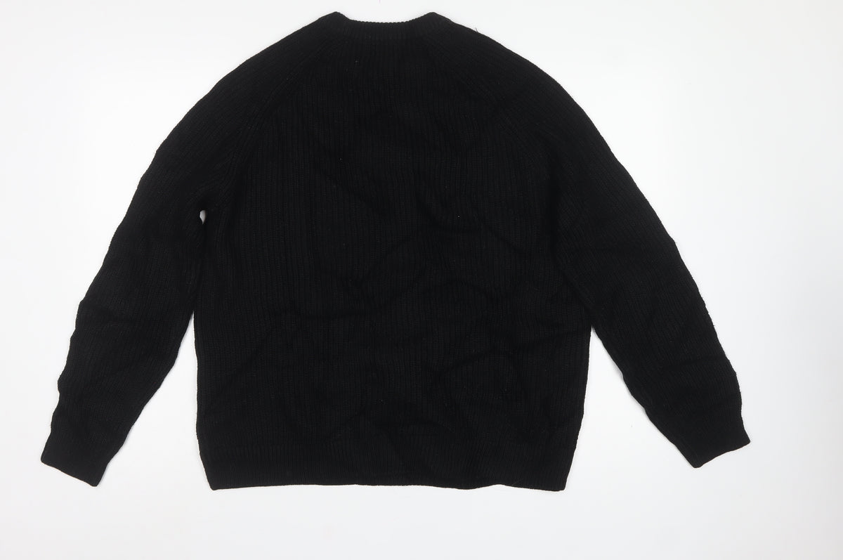 New Look Men Black L Chunky Knit Crew Neck Pullover Jumper