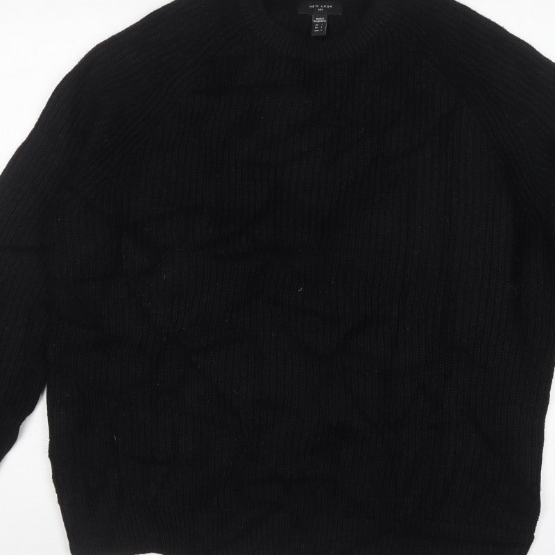 New Look Men Black L Chunky Knit Crew Neck Pullover Jumper
