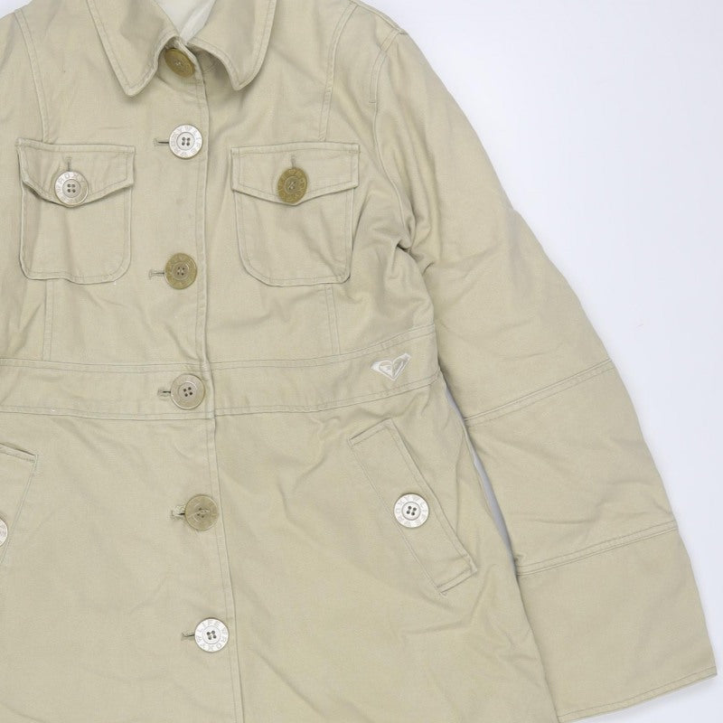 Roxy Womens Beige Size 8 Long Military Cotton Button Coat