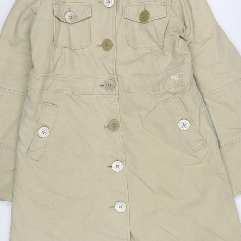 Roxy Womens Beige Size 8 Long Military Cotton Button Coat